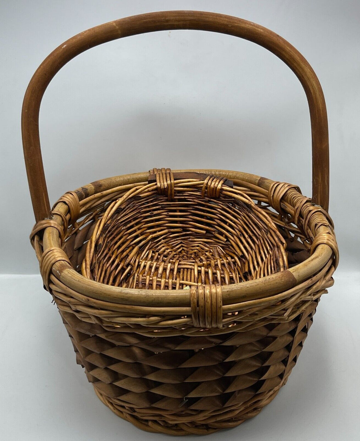Lot of 2 Vintage Handwoven Wood Baskets