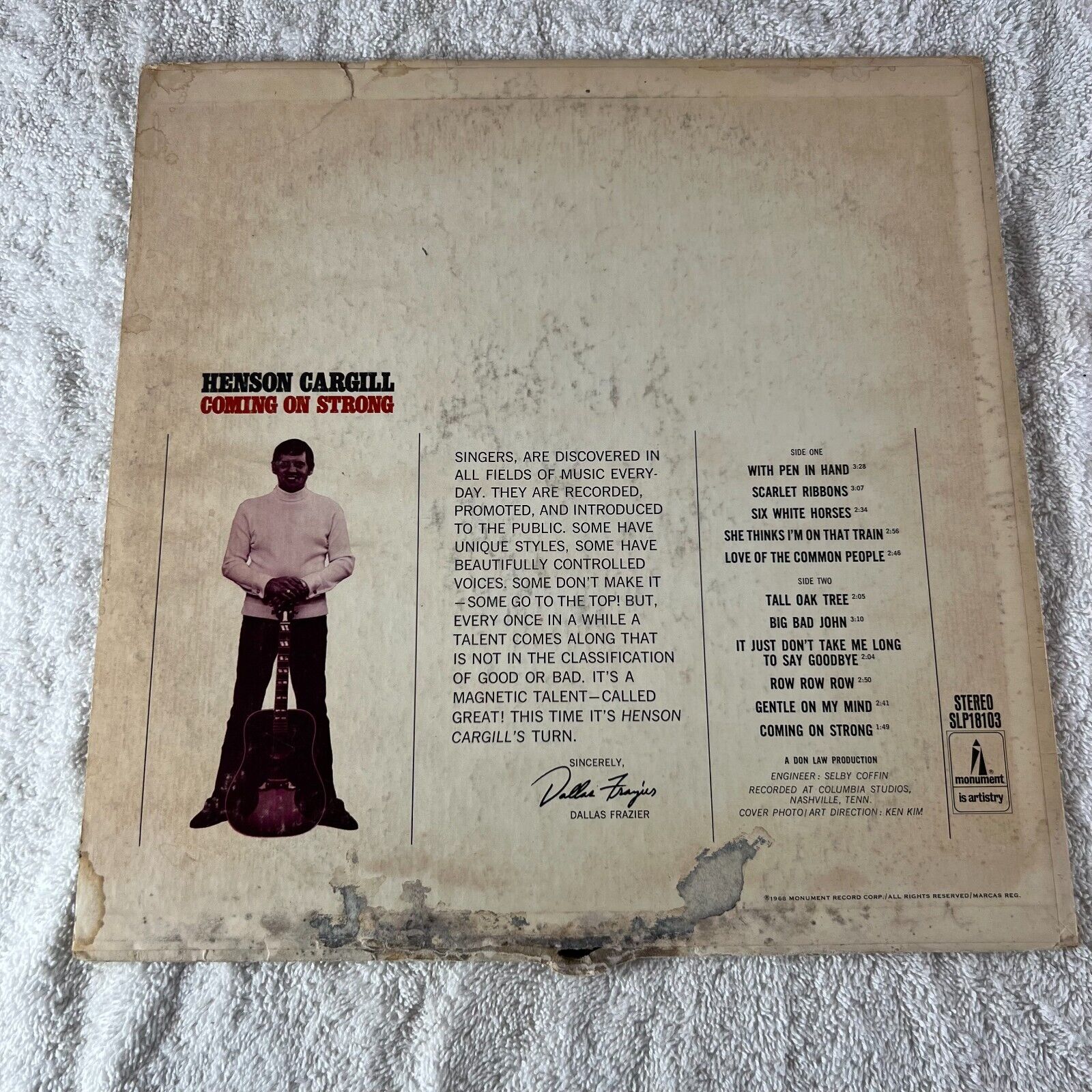 Henson Cargill - Coming On Strong First Pressing Vinyl LP, 1968 ROCK & COUNTRY