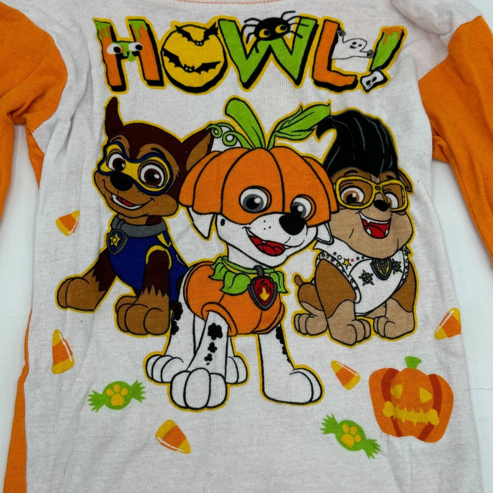 2 pc Paw Patrol Kids Pajama Set Halloween Howl Pumpkin Candy Toddler Size 4T