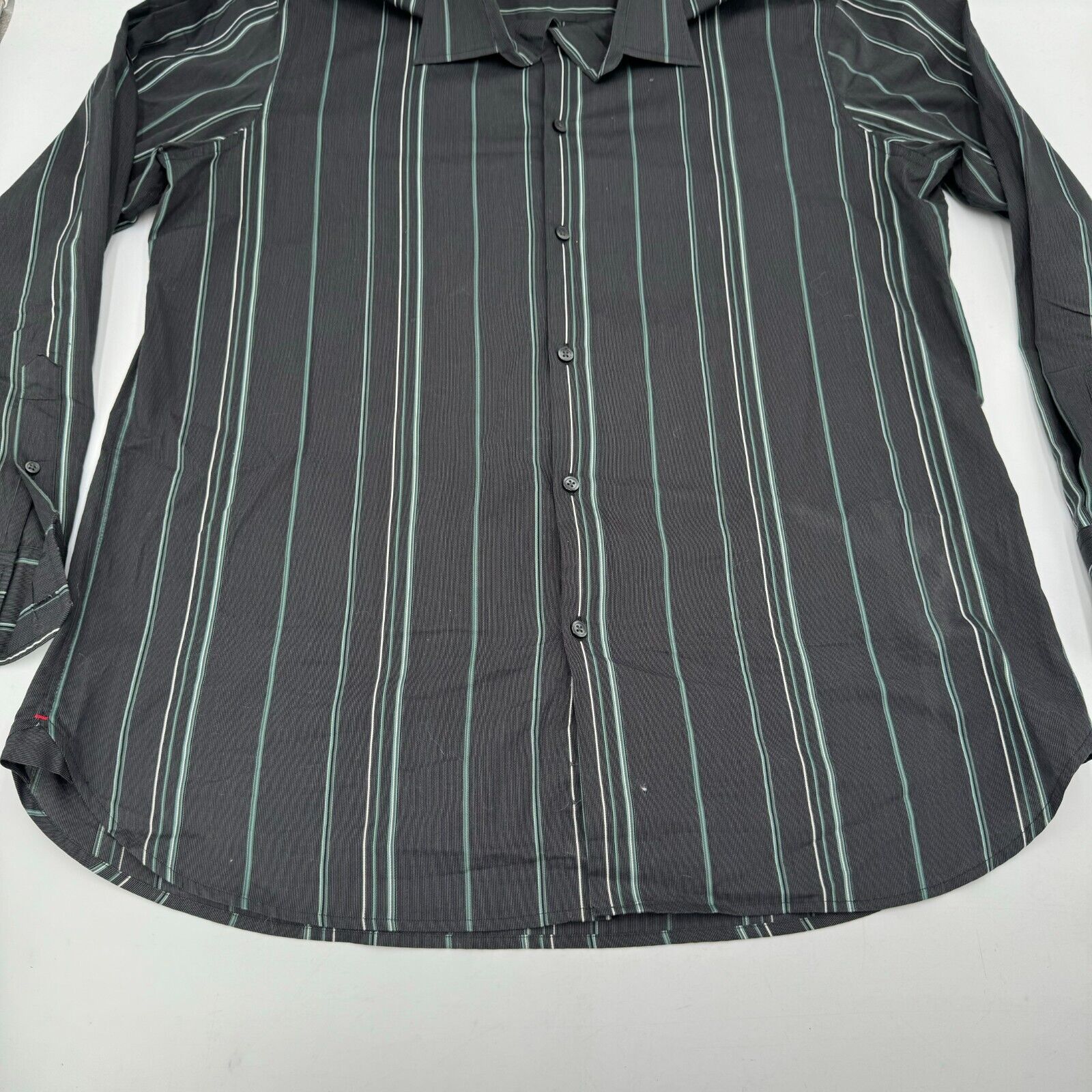 Alfani Gray Mens Classic Long Sleeve Button Up Shirt Green Stripes Size XL