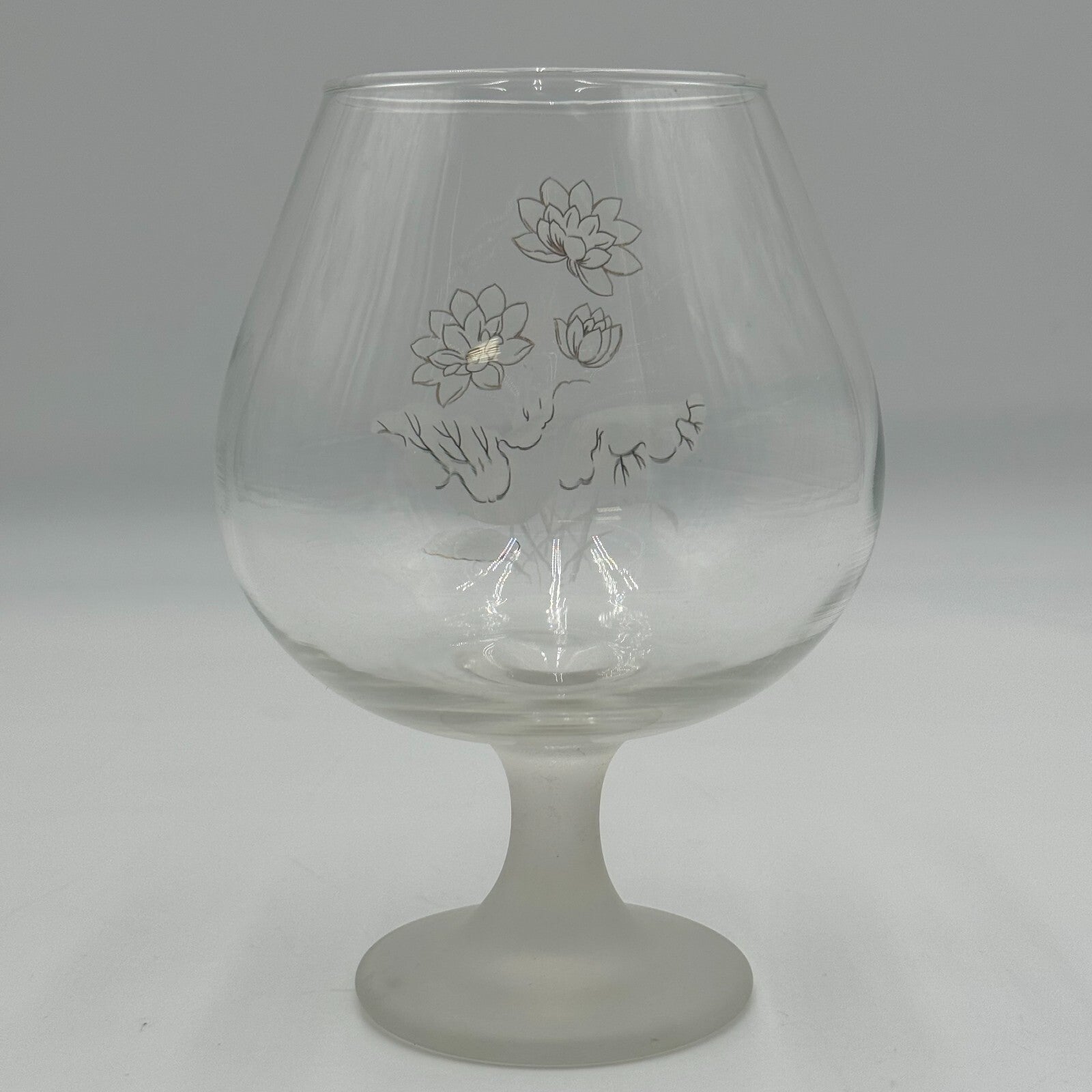 Pfaltzgraff 6in Goblet Wine Champagne Cocktail Glass White Brown Flowers Frosted