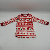 2 Piece Christmas Outfit Long Sleeve & Pants Red Green Reindeer Tree Kid Size 6