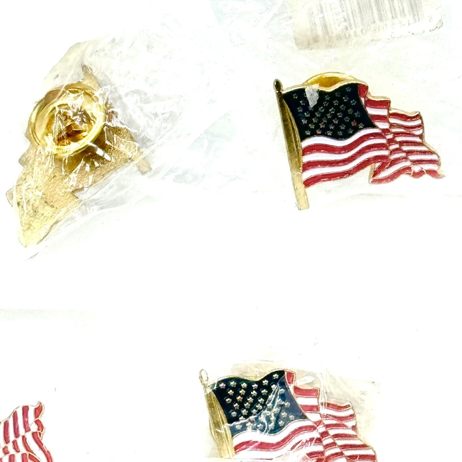 Lot of 25 Waving American Flag Lapel Pin Gold Accents Red White Blue USA New