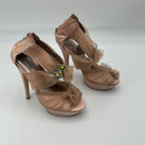 Charlotte Russe Tutu Stiletto Peep Toe Pink Mesh Platform Bow Lace Accent Size 8