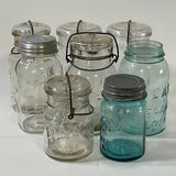 Vintage Lot of 8  Assorted Brands & Glass Mason Jars Decor Storage Organizer