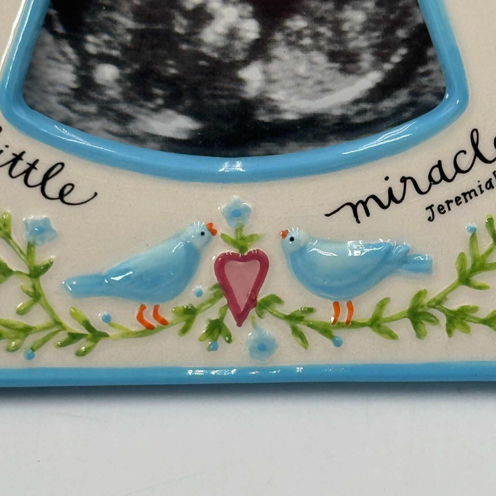 Russ Ceramic Sonogram Frame Blue Grow in Grace Baby Pictures Wall Hang/Stand NIB