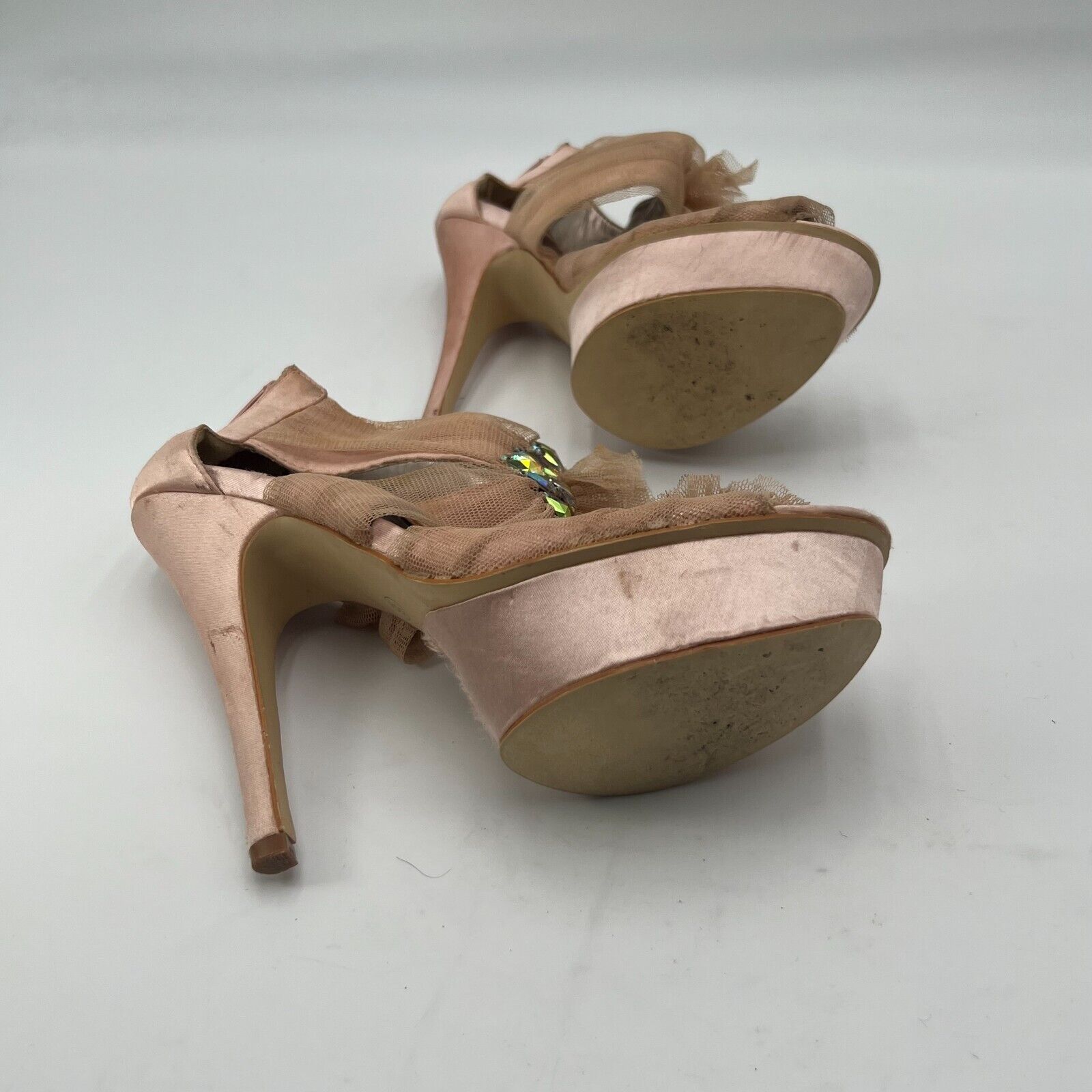 Charlotte Russe Tutu Stiletto Peep Toe Pink Mesh Platform Bow Lace Accent Size 8
