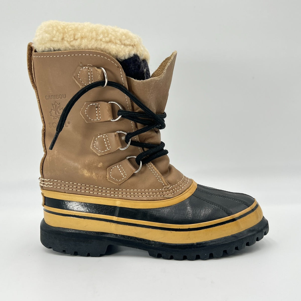 Sorel Caribou Brown Canadian Leather Rubber Wool Winter Boots Womens Size 5 US