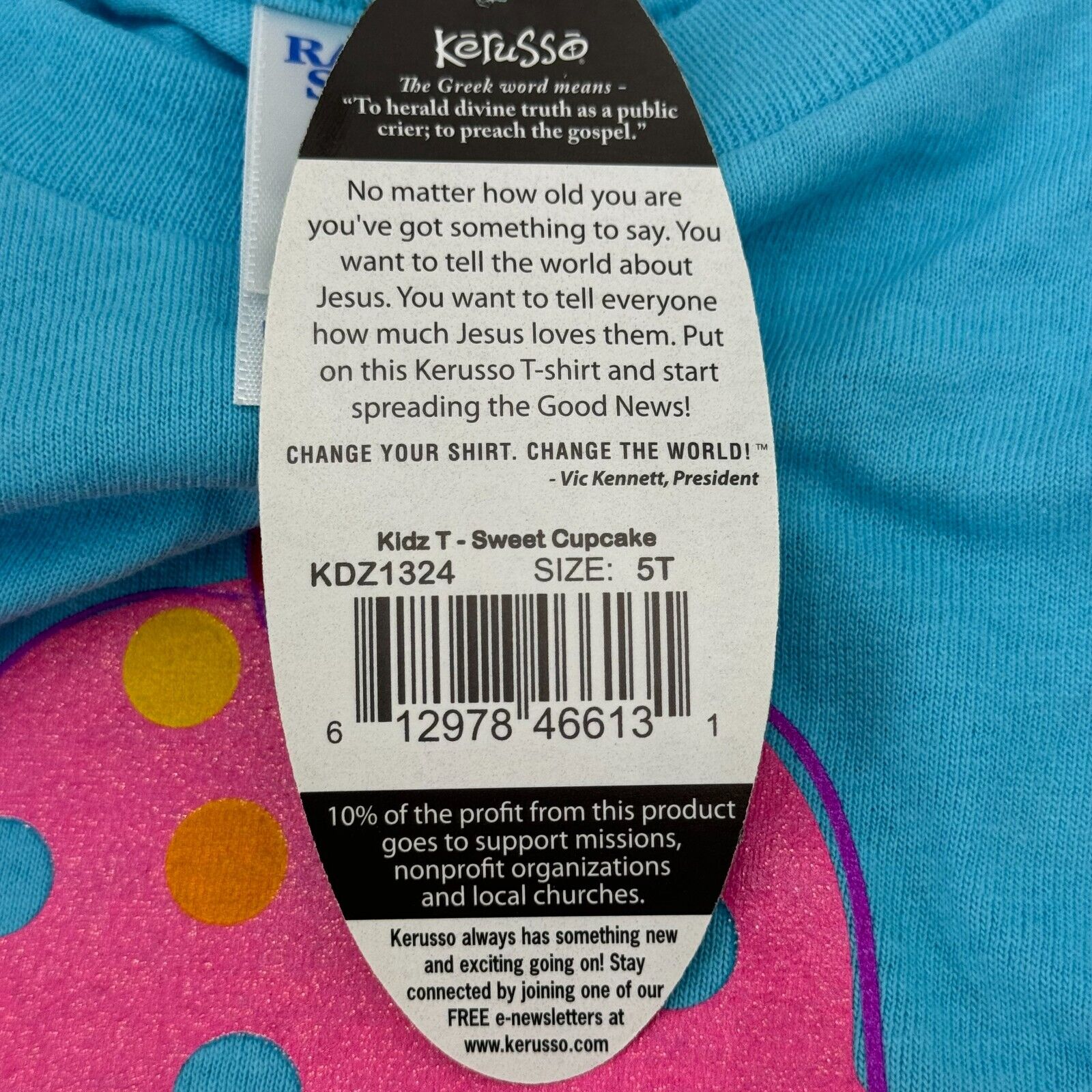 Kerusso Kids Crewneck Printed Cupcake & Christian Verse T-Shirt Blue Size 5T NWT