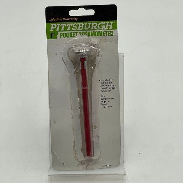 Pittsburgh 1" Pocket Thermometer Easy To Read With Handy Pocket Sheath - NOB