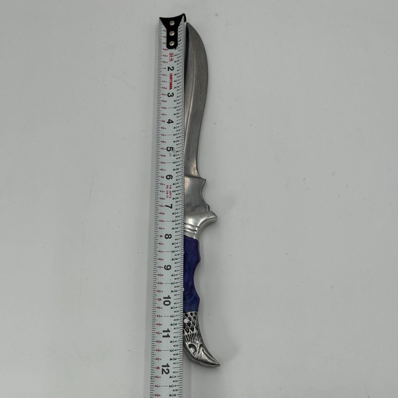 Pakistan Stainless Steel 6in Curved Fixed Blade Hunting Knike Eagle Carved Blue