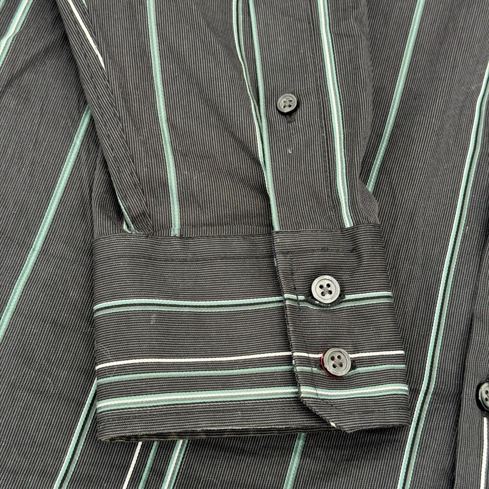 Alfani Gray Mens Classic Long Sleeve Button Up Shirt Green Stripes Size XL