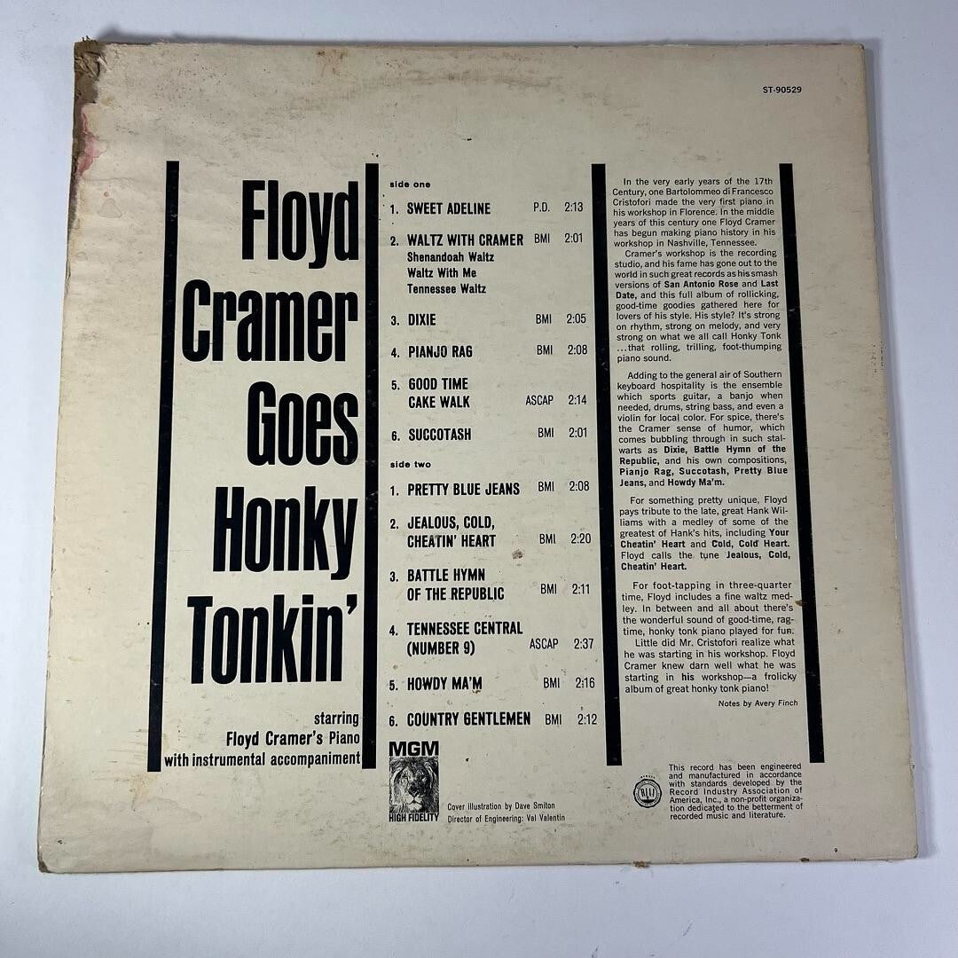 Floyd Cramer Goes Honky Tonkin’ Vinyl LP 1969 MGM Records – 665 215