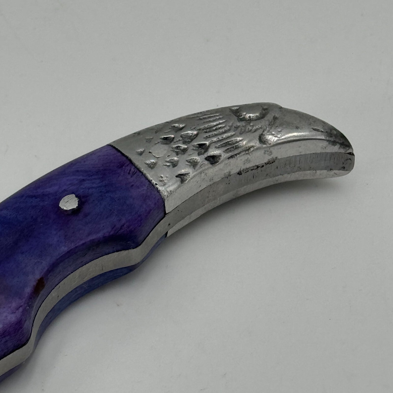 Pakistan Stainless Steel 6in Curved Fixed Blade Hunting Knike Eagle Carved Blue