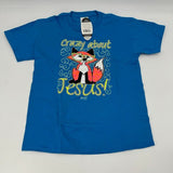 Kerusso Kids Medium Crewneck Blue Printed Fox & Crazy About Jesus T-Shirt NWT
