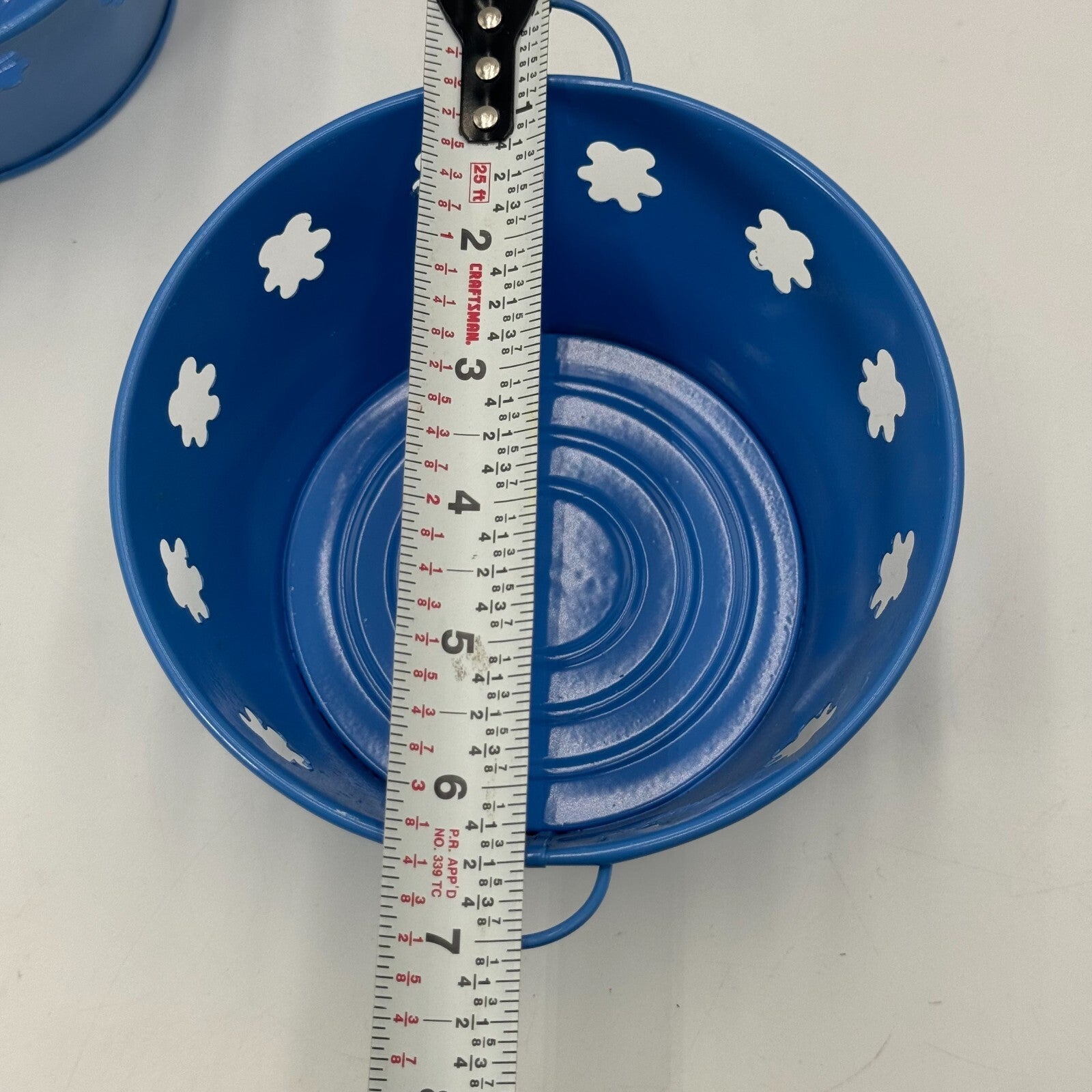 Set of 4 Matching Flower Pattern Pit Tin Blue Mini Bucket with Handles
