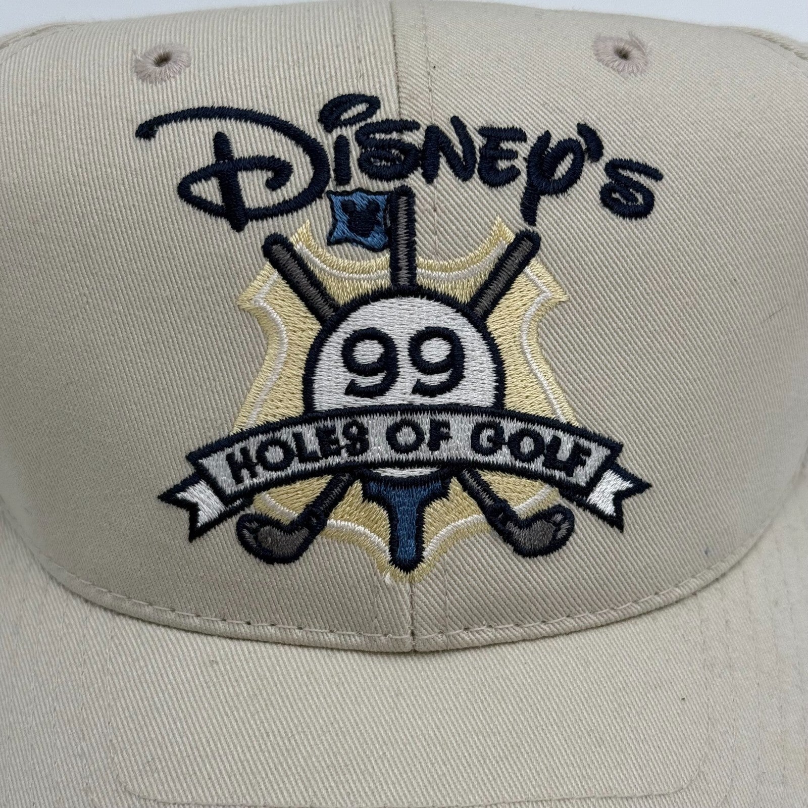 Disney’s 99 Holes of Golf Adjustable Buckle Hat Tan Golfer Cap Walt Disney World