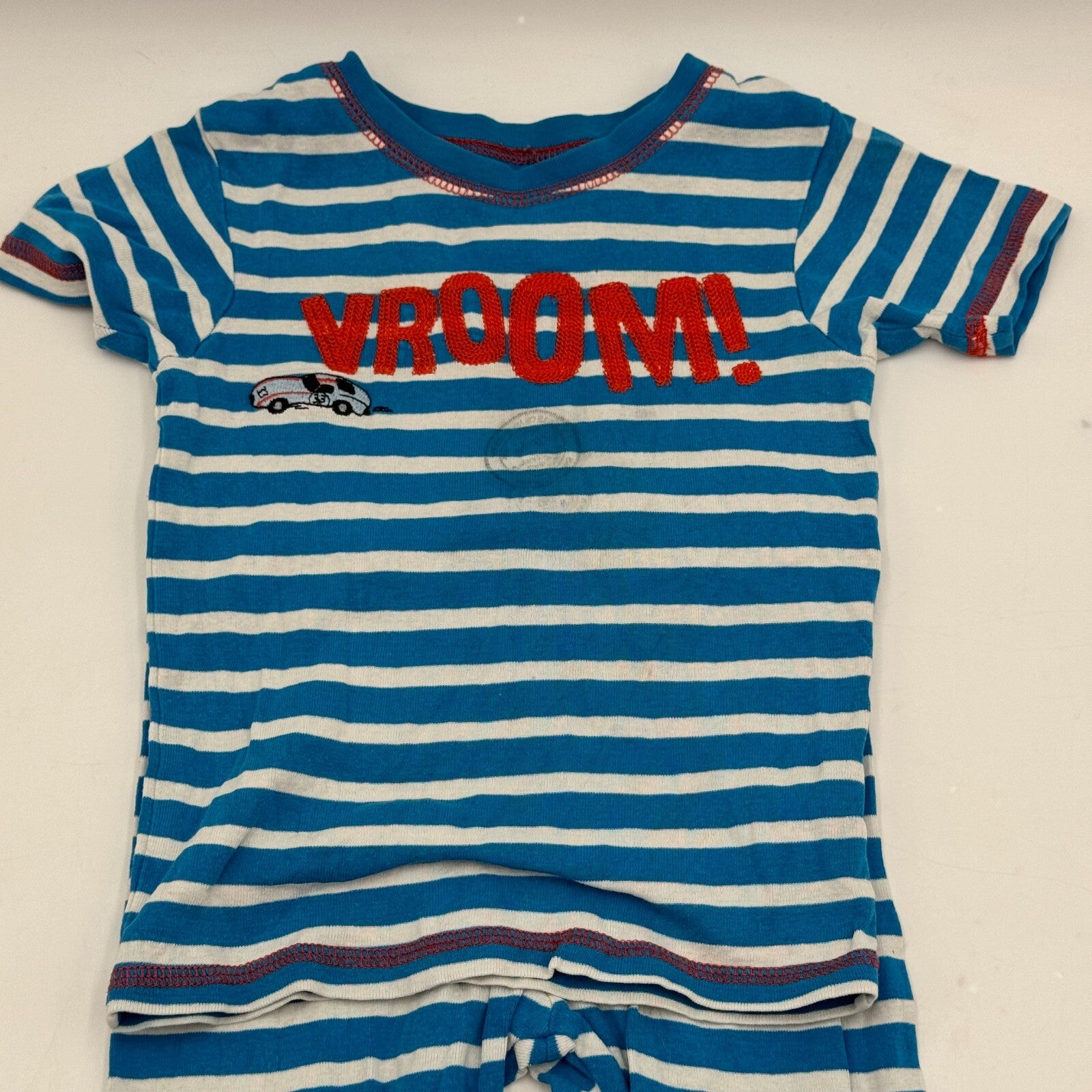 Pair of Carter’s Pajama Sets Vroom Race Car Blue Stripes Red Checkered Size 5T