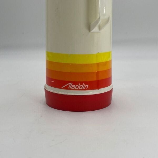 Vtg Aladdin Thermos 223 Red Sunburst Orange Yellow Beige Pint 1980's Made USA
