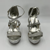 Deb Silver Glittering Jewels Adjustable Buckle Stilleto Peep Toe High Heels Sz 9
