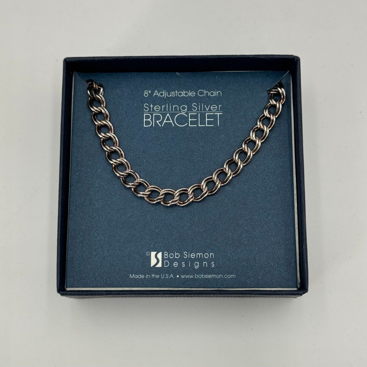 Bob Siemon Designs  8 in Adjustable Chain Parallel Curb Sterling Silver Bracelet