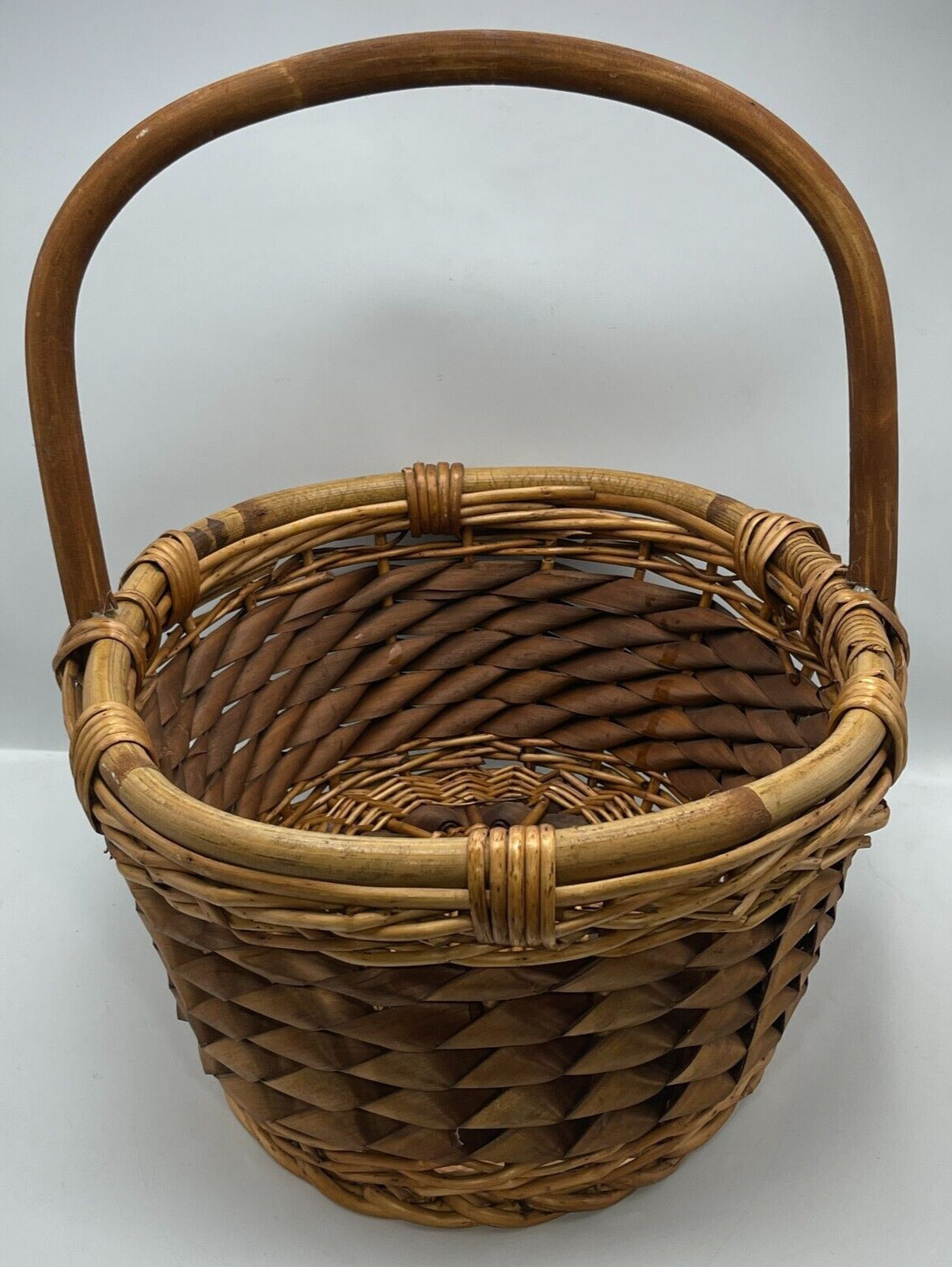 Lot of 2 Vintage Handwoven Multifunctional Wood Baskets