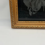 Elegant Wood Framed White Dog Etching on Black Matte 11x14 Art With Glass Cover