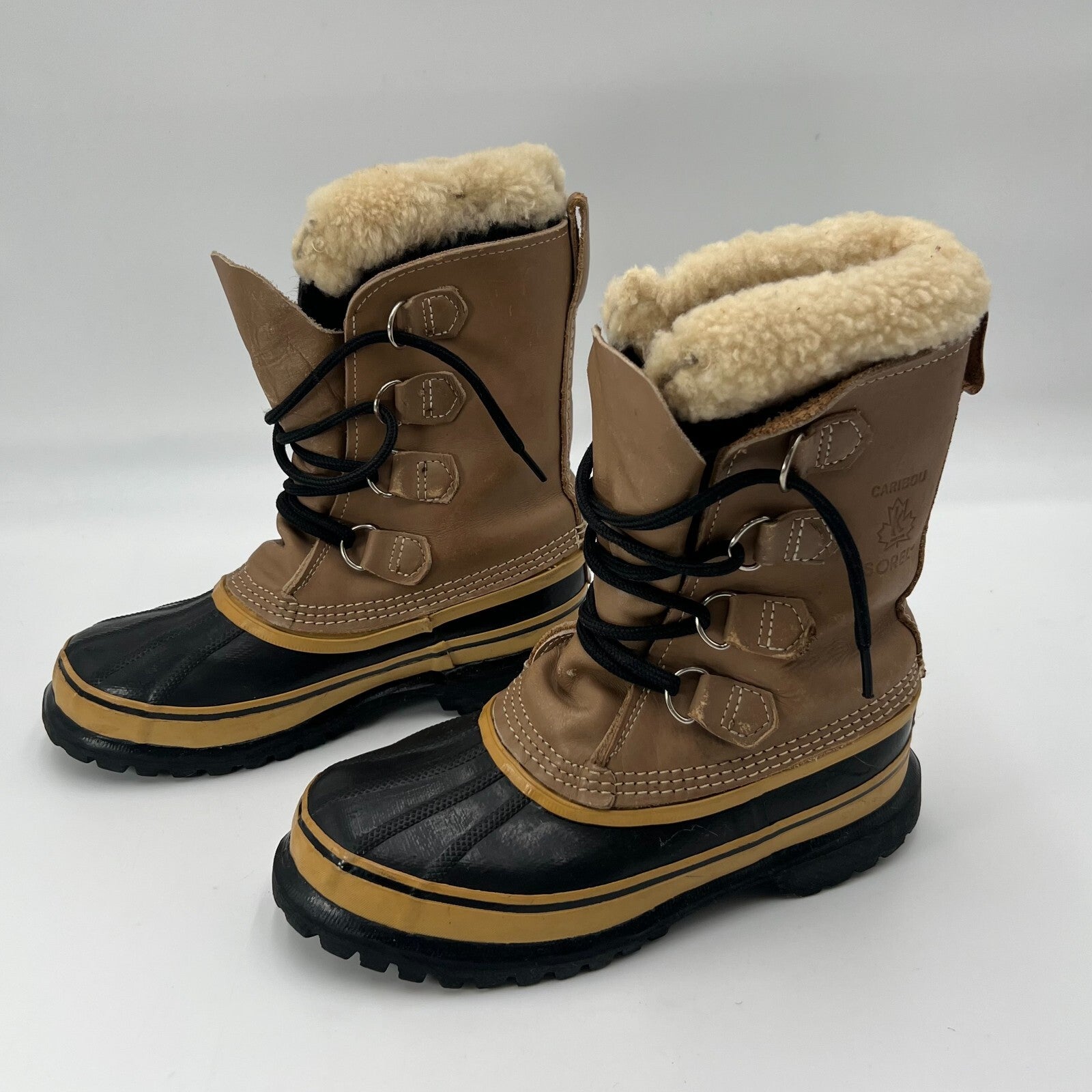 Sorel Caribou Brown Canadian Leather Rubber Wool Winter Boots Womens Size 5 US
