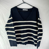Brave Soul London Womens Vneck Knit Pullover Striped Sweater Navy Blue Size M