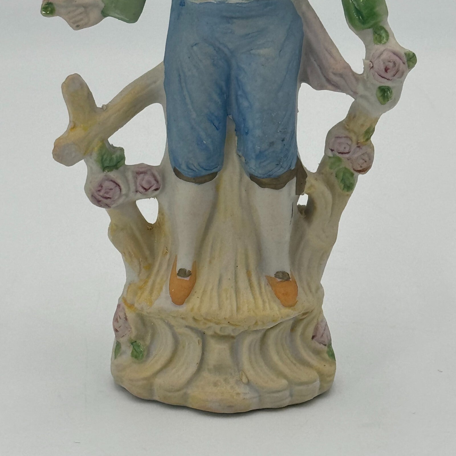 Vintage Occupied Japan Pastoral Fence Roses Hand Painted Bisque Andrea Figurine