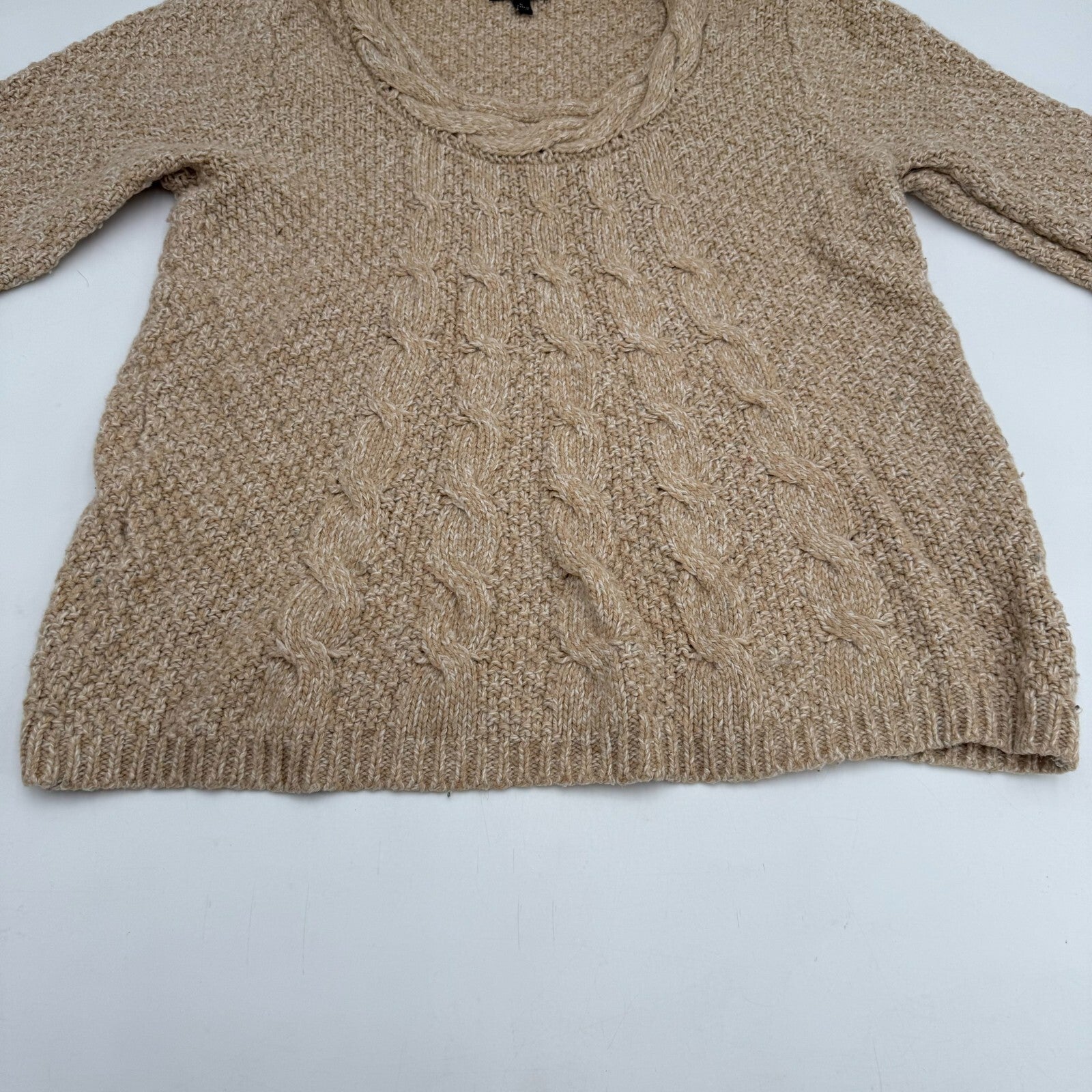 Apt. 9 Womens Crochet Style Loose Knit Braided Neckline Sweater Beige Size L
