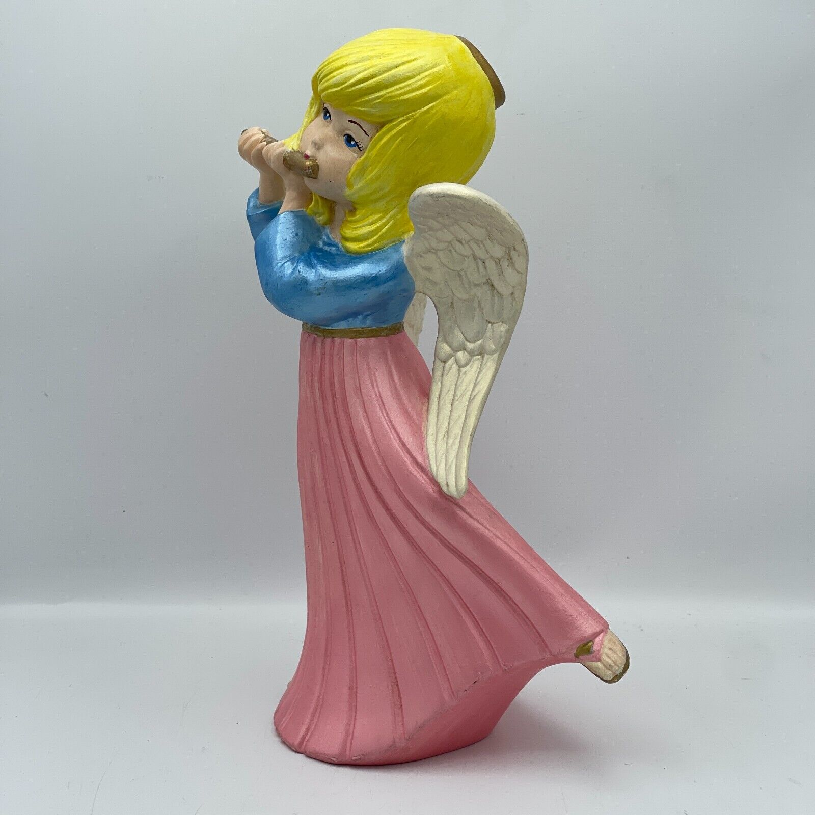 Atlantic Mold Blue 12” Pink Christmas Angel Playing Flute Blonde