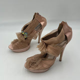 Charlotte Russe Tutu Stiletto Peep Toe Pink Mesh Platform Bow Lace Accent Size 8