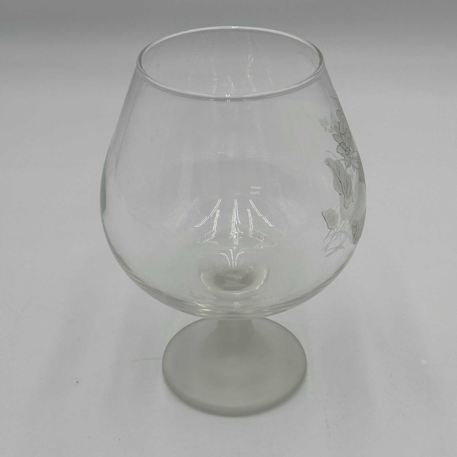 Pfaltzgraff 6in Goblet Wine Champagne Cocktail Glass White Brown Flowers Frosted