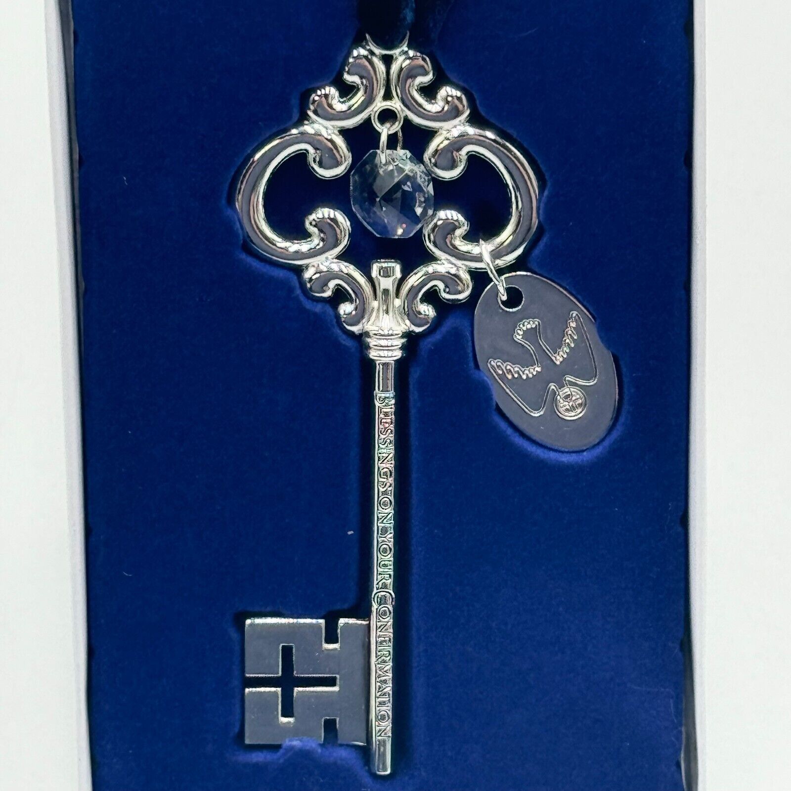 Catholic Confirmation Blessings Engraved Gift Silver Key Cross Gem Peace NIB