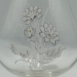 Pfaltzgraff 6in Goblet Wine Champagne Cocktail Glass White Brown Flowers Frosted
