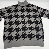 Ann Taylor Factory Womens Gray Cuffed Houndstooth Turtleneck Sweater Size XL
