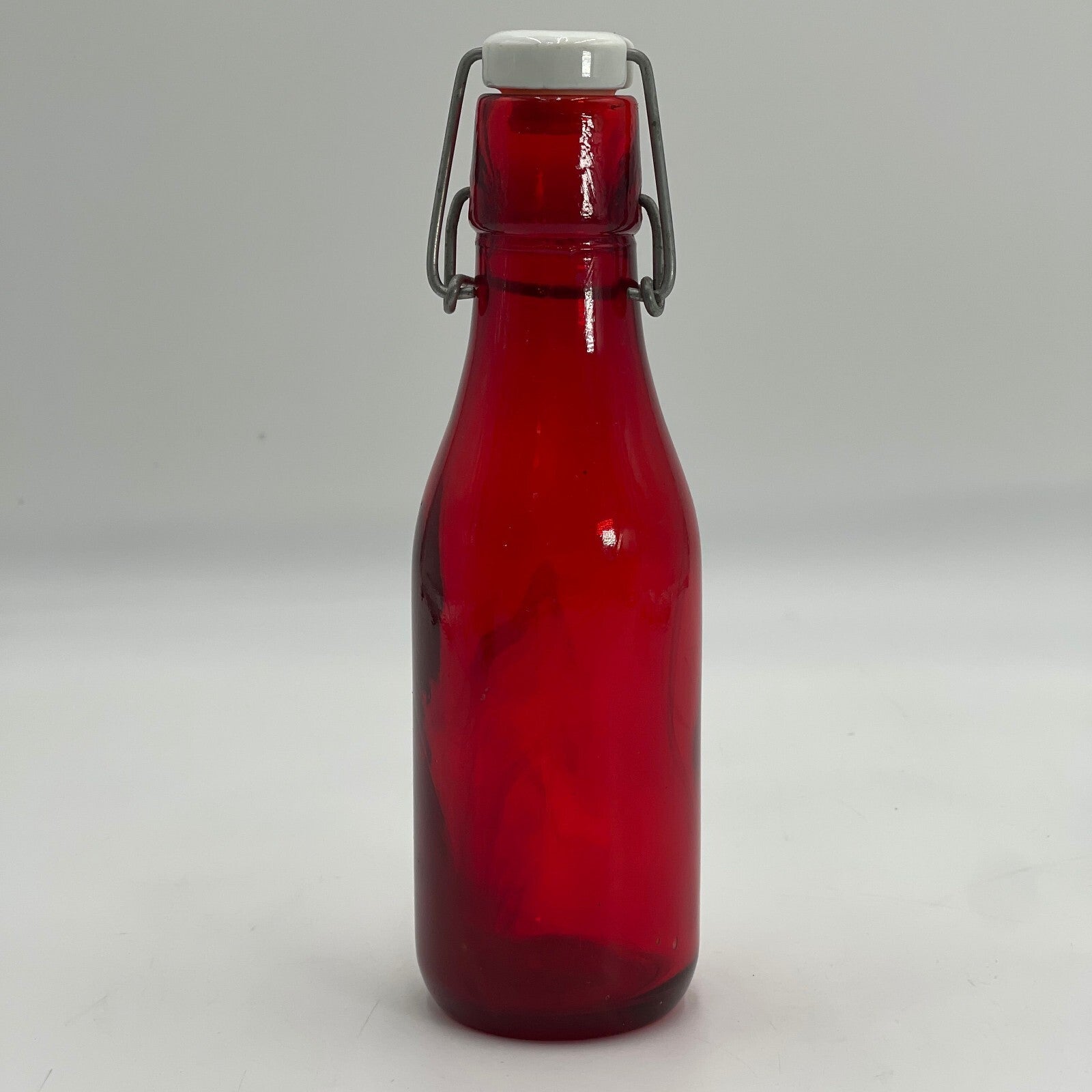Colorful Red Glass Bottle with Flip-Top Metal Clasp 10"