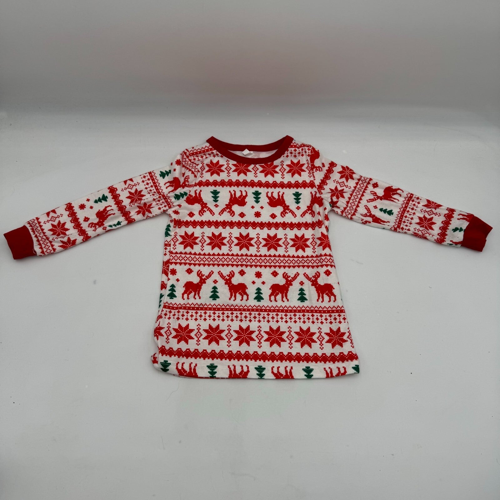 2 Piece Christmas Outfit Long Sleeve & Pants Red Green Reindeer Tree Kid Size 6