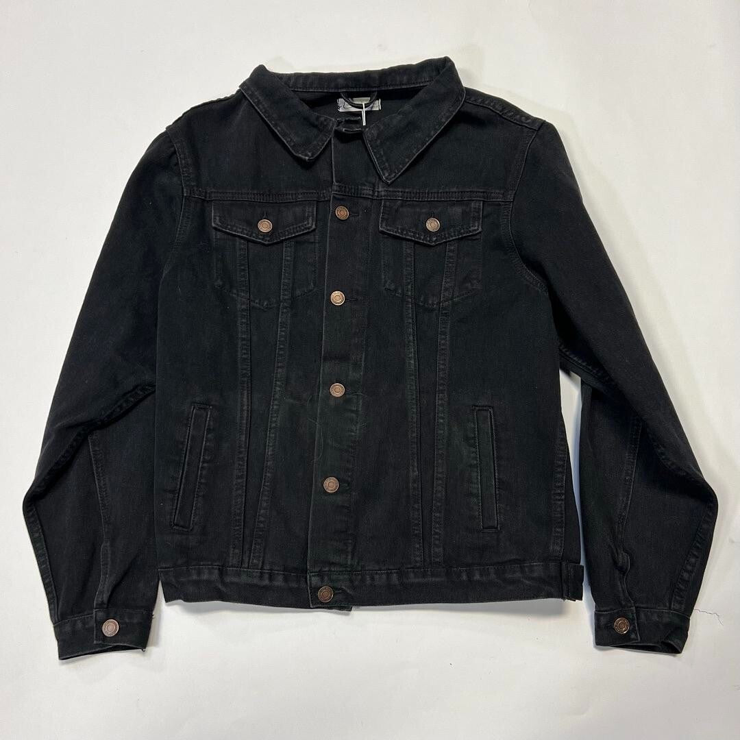 Elia Cher Womens Button Straight Hem Collared Jean Jacket Black Y2K Retro Size S
