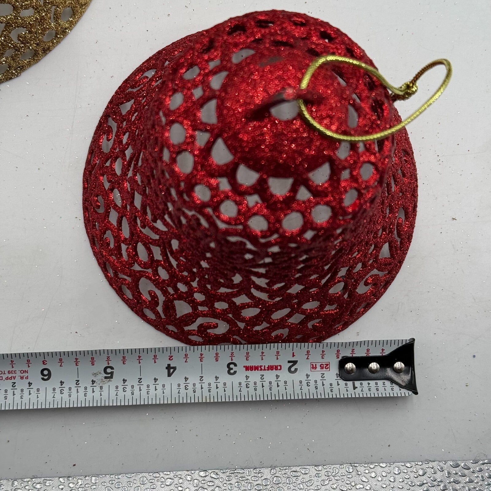 Lot of 30 Christmas Ornaments 4in Gold Glitter 3D Stars Red Stitched Balls 6in