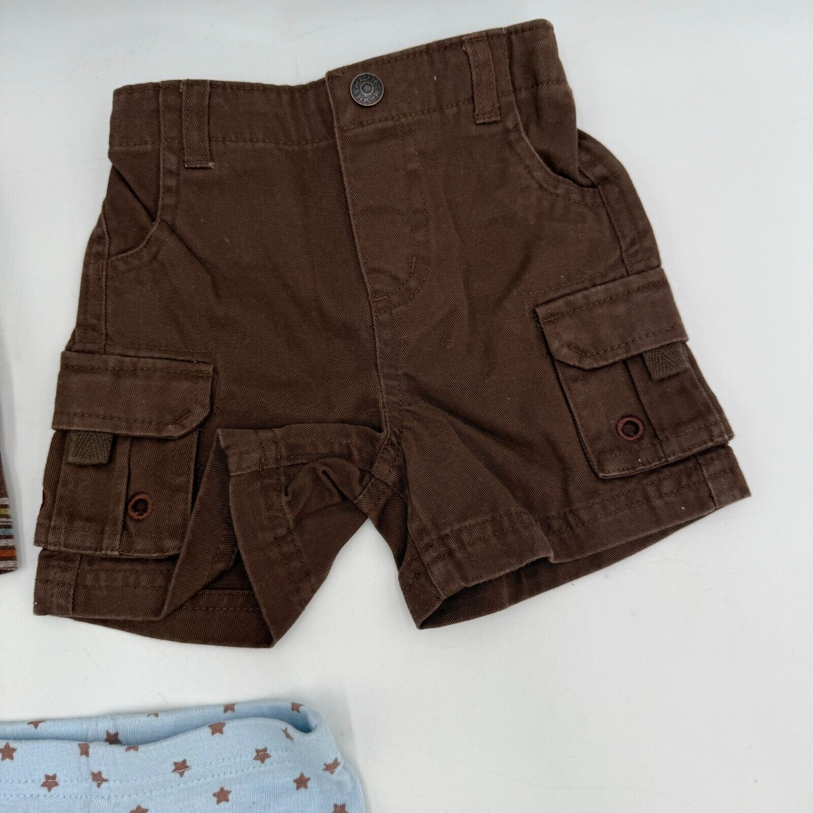 Lot of 3 NB Baby Clothes Newborn Cargo Shorts 0-3M Footie Leggings Blue Brown
