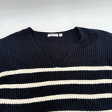 Brave Soul London Womens Vneck Knit Pullover Striped Sweater Navy Blue Size M