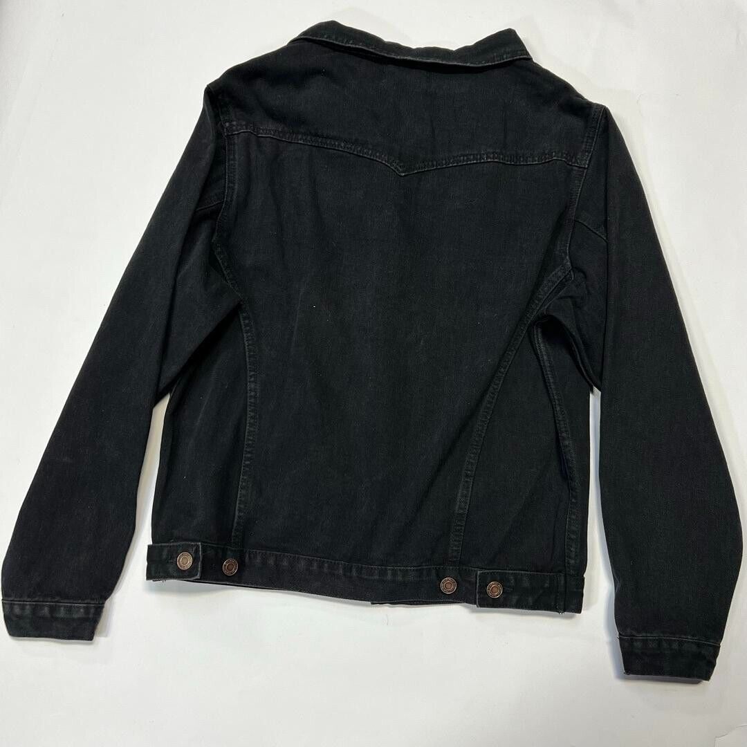 Elia Cher Womens Button Straight Hem Collared Jean Jacket Black Y2K Retro Size S