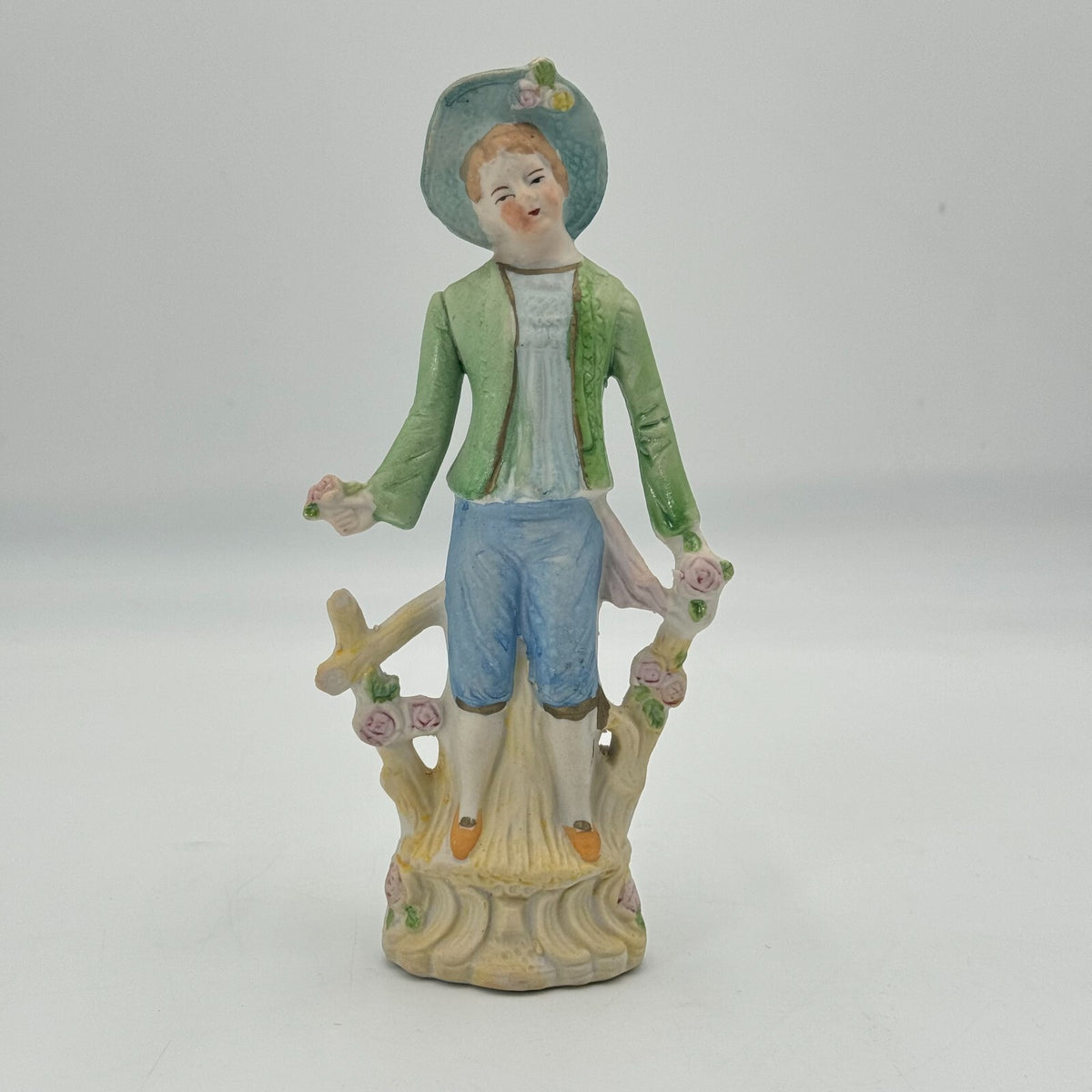 Vintage Occupied Japan Pastoral Fence Roses Hand Painted Bisque Andrea Figurine