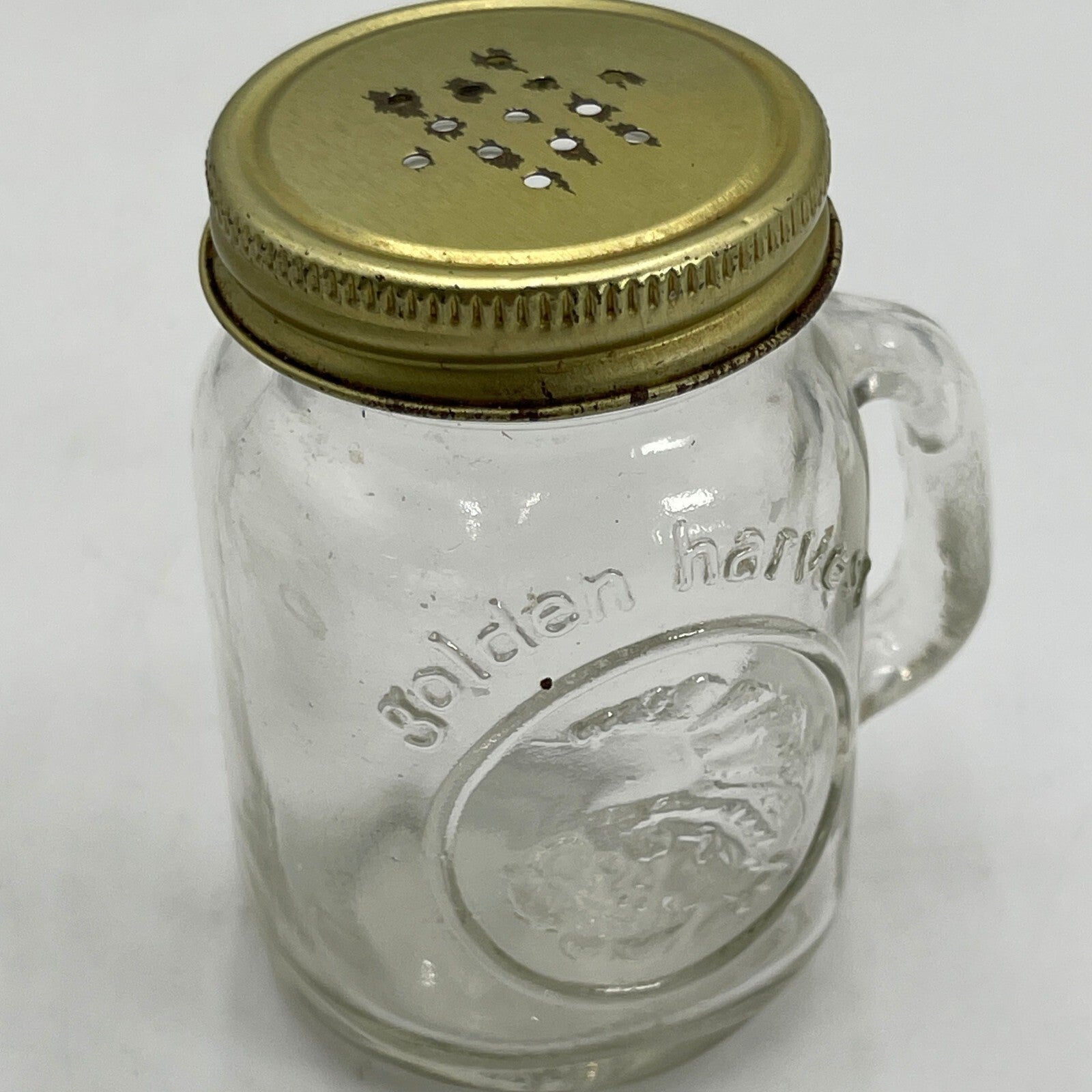 Vintage Golden Harvest Mason Jar Salt & Pepper Shakers With Metal Lids