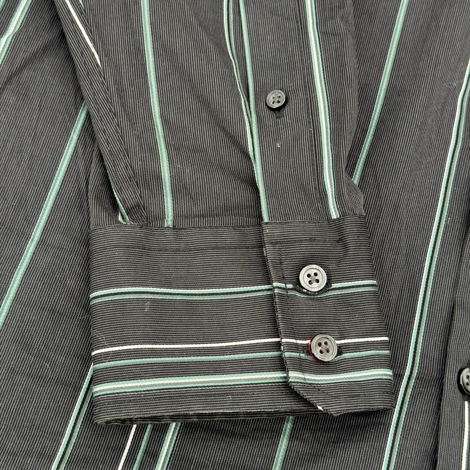 Alfani Gray Mens Classic Long Sleeve Button Up Shirt Green Stripes Size XL