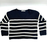 Brave Soul London Womens Vneck Knit Pullover Striped Sweater Navy Blue Size M