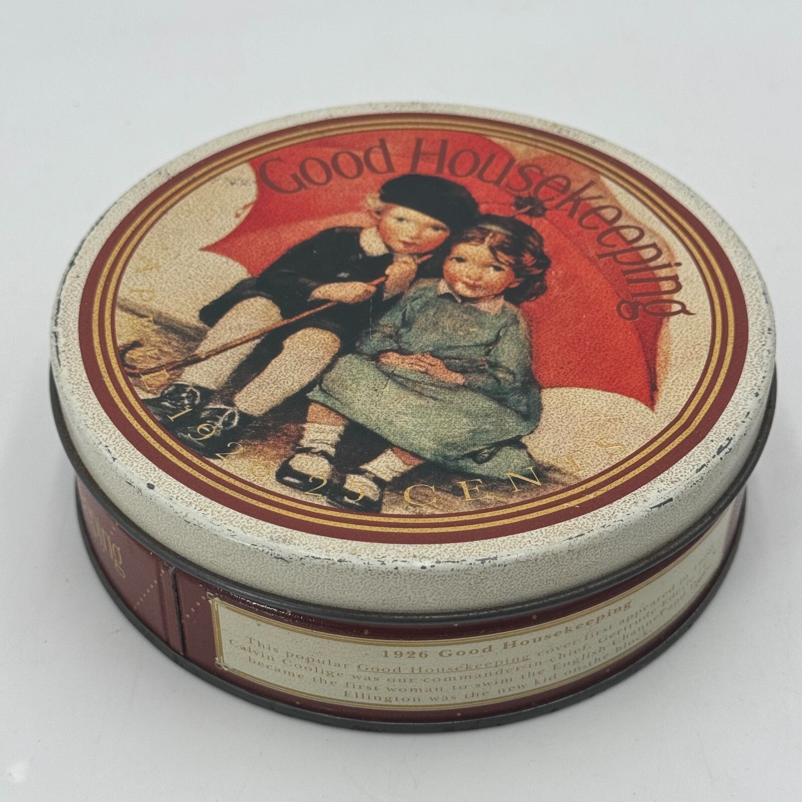 Lot of 4 Collectible Tins Niagra Falls Vermont Maple Syrup Good Housekeeping USA