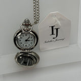 Isabellas Journey Silver Pocket Watch Necklace 28in Adjustable Chain Rose Christ